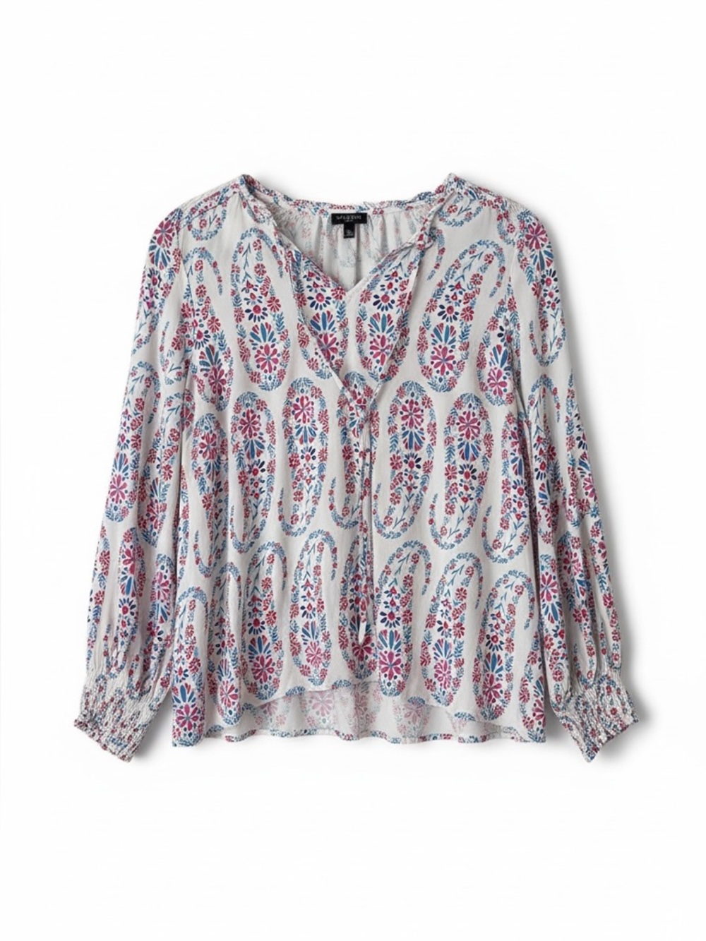 Talbots Petite Blue Pink Paisley Pullover Blouse Size Large